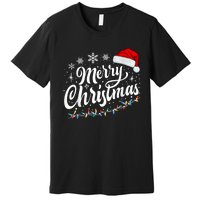 Merry Christmas Lights Red Santa Hat Xmas Family Women Premium T-Shirt