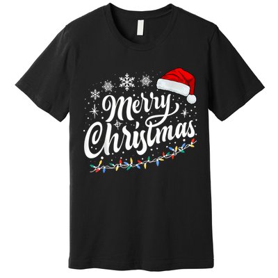 Merry Christmas Lights Red Santa Hat Xmas Family Women Premium T-Shirt