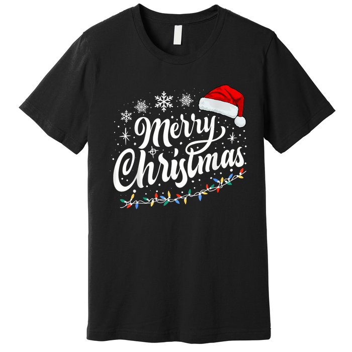 Merry Christmas Lights Red Santa Hat Xmas Family Women Premium T-Shirt