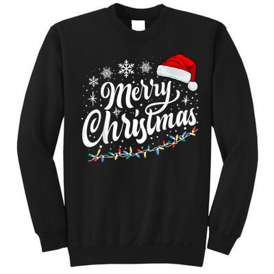 Merry Christmas Lights Red Santa Hat Xmas Family Women Tall Sweatshirt