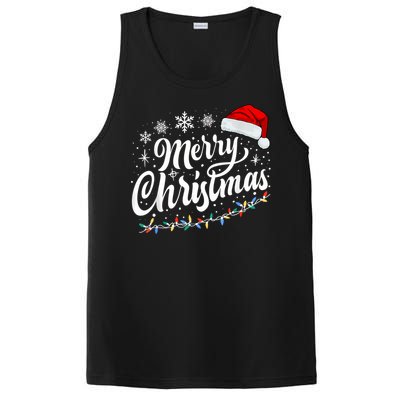 Merry Christmas Lights Red Santa Hat Xmas Family Women PosiCharge Competitor Tank