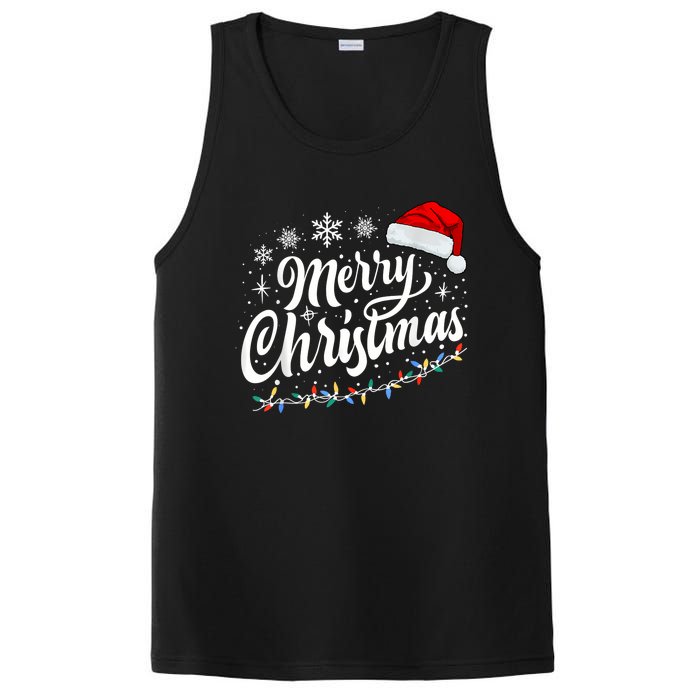 Merry Christmas Lights Red Santa Hat Xmas Family Women PosiCharge Competitor Tank