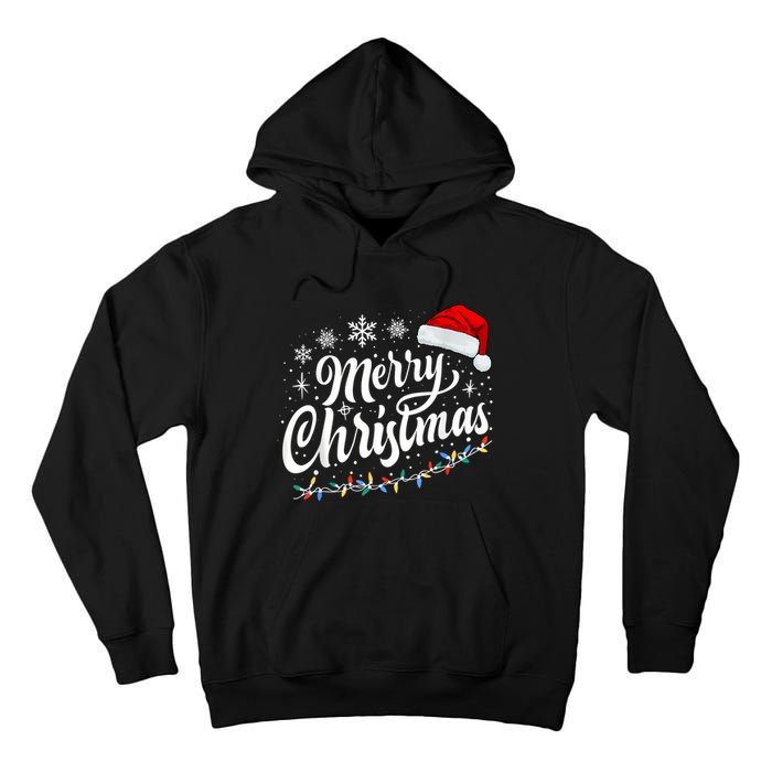 Merry Christmas Lights Red Santa Hat Xmas Family Women Tall Hoodie