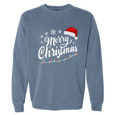 Merry Christmas Lights Red Santa Hat Xmas Family Women Garment-Dyed Sweatshirt