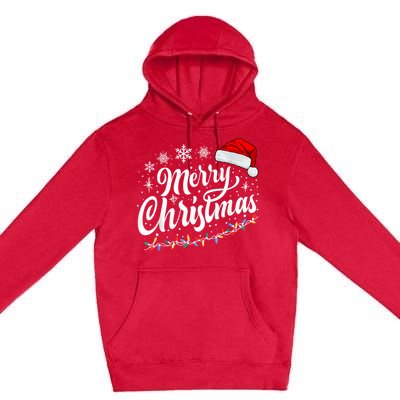 Merry Christmas Lights Red Santa Hat Xmas Family Women Premium Pullover Hoodie