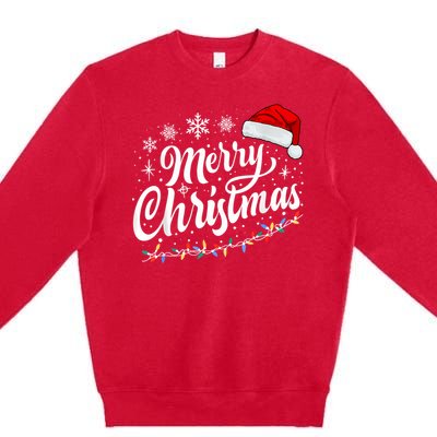 Merry Christmas Lights Red Santa Hat Xmas Family Women Premium Crewneck Sweatshirt