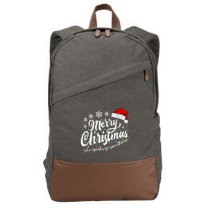 Merry Christmas Lights Red Santa Hat Xmas Family Women Cotton Canvas Backpack