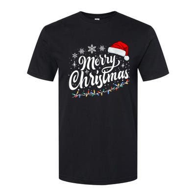 Merry Christmas Lights Red Santa Hat Xmas Family Women Softstyle CVC T-Shirt