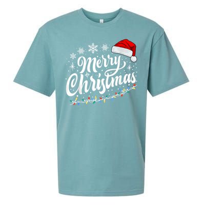 Merry Christmas Lights Red Santa Hat Xmas Family Women Sueded Cloud Jersey T-Shirt