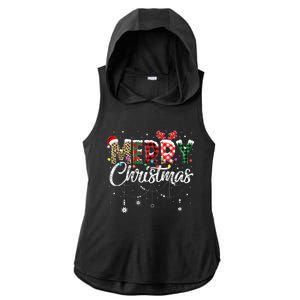 Merry Christmas Leopard Buffalo Red Plaid Santa Family  Ladies PosiCharge Tri-Blend Wicking Draft Hoodie Tank