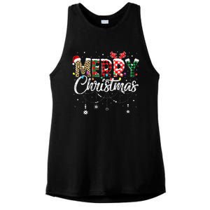 Merry Christmas Leopard Buffalo Red Plaid Santa Family  Ladies PosiCharge Tri-Blend Wicking Tank