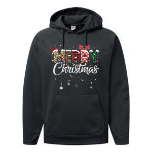 Merry Christmas Leopard Buffalo Red Plaid Santa Family  Performance Fleece Hoodie