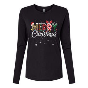 Merry Christmas Leopard Buffalo Red Plaid Santa Family  Womens Cotton Relaxed Long Sleeve T-Shirt