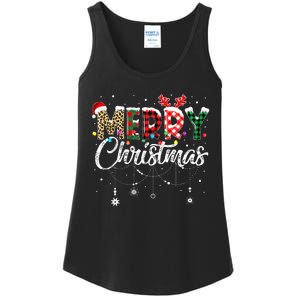 Merry Christmas Leopard Buffalo Red Plaid Santa Family  Ladies Essential Tank