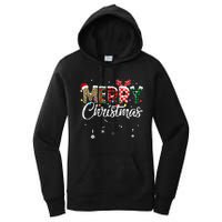 Merry Christmas Leopard Buffalo Red Plaid Santa Family  Women's Pullover Hoodie