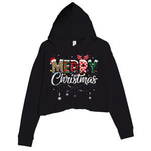 Merry Christmas Leopard Buffalo Red Plaid Santa Family  Crop Fleece Hoodie