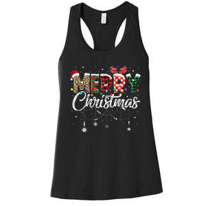 Merry Christmas Leopard Buffalo Red Plaid Santa Family  Women's Racerback Tank