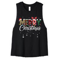 Merry Christmas Leopard Buffalo Red Plaid Santa Family  Women's Racerback Cropped Tank