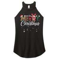 Merry Christmas Leopard Buffalo Red Plaid Santa Family  Women's Perfect Tri Rocker Tank