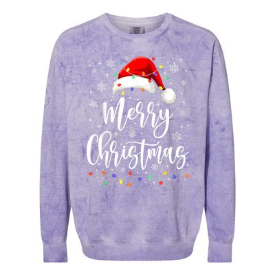 Merry Christmas Lights Red Santa Hat Xmas Family Women Colorblast Crewneck Sweatshirt