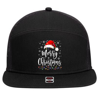 Merry Christmas Lights Red Santa Hat Xmas Family Women 7 Panel Mesh Trucker Snapback Hat