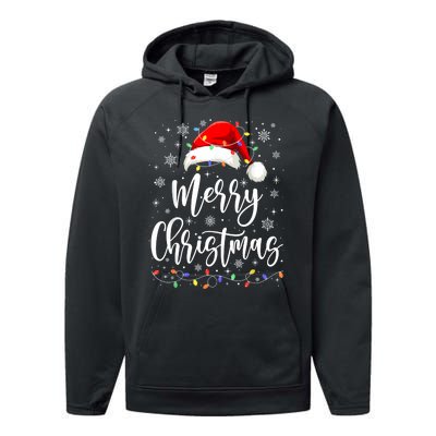 Merry Christmas Lights Red Santa Hat Xmas Family Women Performance Fleece Hoodie