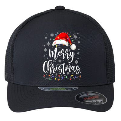 Merry Christmas Lights Red Santa Hat Xmas Family Women Flexfit Unipanel Trucker Cap