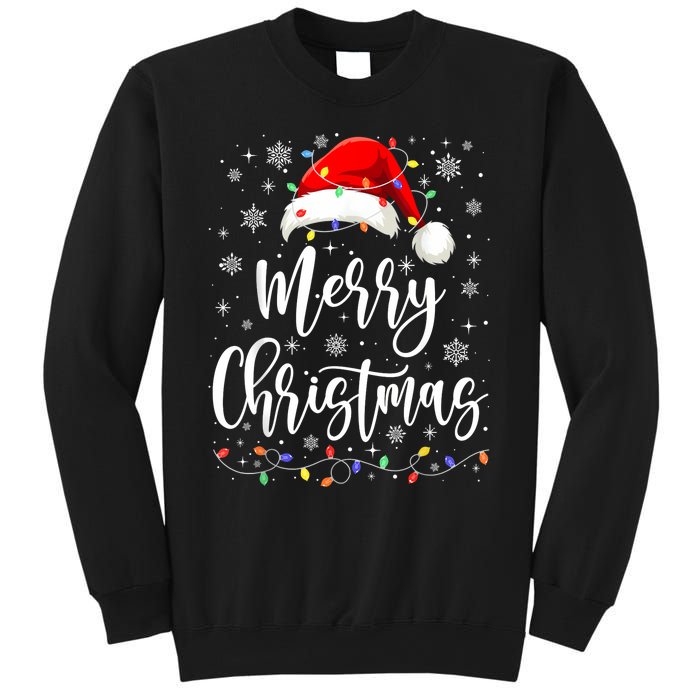 Merry Christmas Lights Red Santa Hat Xmas Family Women Sweatshirt