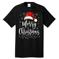 Merry Christmas Lights Red Santa Hat Xmas Family Women Tall T-Shirt