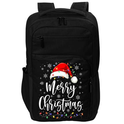 Merry Christmas Lights Red Santa Hat Xmas Family Women Impact Tech Backpack