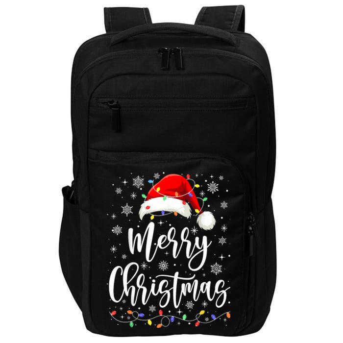 Merry Christmas Lights Red Santa Hat Xmas Family Women Impact Tech Backpack