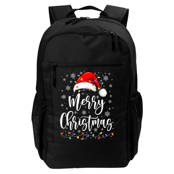 Merry Christmas Lights Red Santa Hat Xmas Family Women Daily Commute Backpack