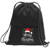 Merry Christmas Lights Red Santa Hat Xmas Family Women Sweatshirt Cinch Pack Bag