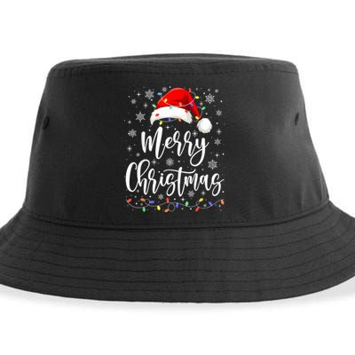 Merry Christmas Lights Red Santa Hat Xmas Family Women Sustainable Bucket Hat