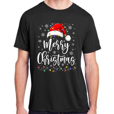 Merry Christmas Lights Red Santa Hat Xmas Family Women Adult ChromaSoft Performance T-Shirt