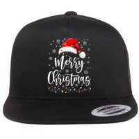 Merry Christmas Lights Red Santa Hat Xmas Family Women Flat Bill Trucker Hat