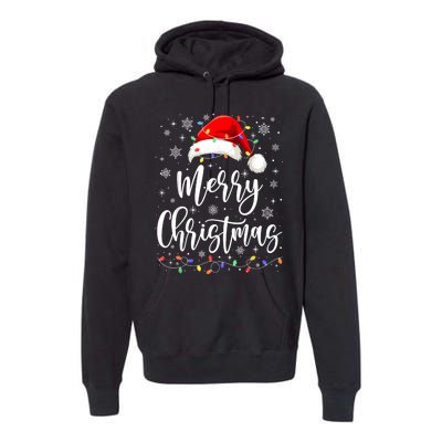 Merry Christmas Lights Red Santa Hat Xmas Family Women Premium Hoodie