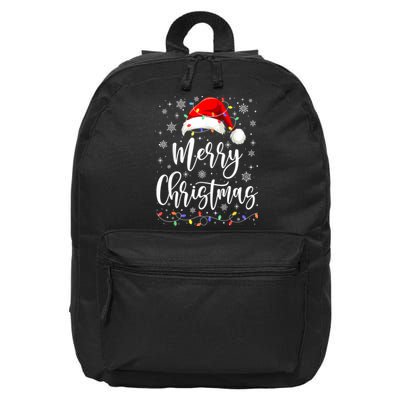 Merry Christmas Lights Red Santa Hat Xmas Family Women 16 in Basic Backpack