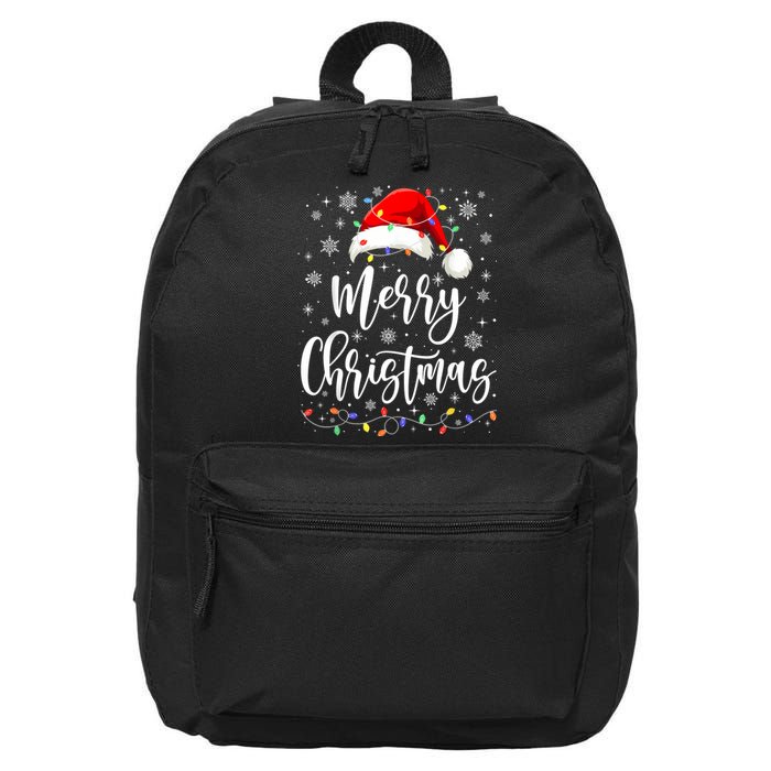 Merry Christmas Lights Red Santa Hat Xmas Family Women 16 in Basic Backpack