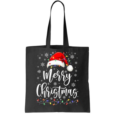 Merry Christmas Lights Red Santa Hat Xmas Family Women Tote Bag