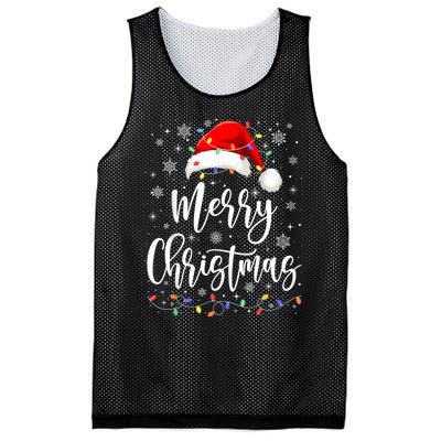 Merry Christmas Lights Red Santa Hat Xmas Family Women Mesh Reversible Basketball Jersey Tank