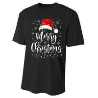 Merry Christmas Lights Red Santa Hat Xmas Family Women Performance Sprint T-Shirt