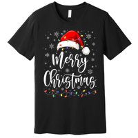 Merry Christmas Lights Red Santa Hat Xmas Family Women Premium T-Shirt