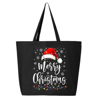 Merry Christmas Lights Red Santa Hat Xmas Family Women 25L Jumbo Tote