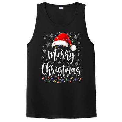 Merry Christmas Lights Red Santa Hat Xmas Family Women PosiCharge Competitor Tank