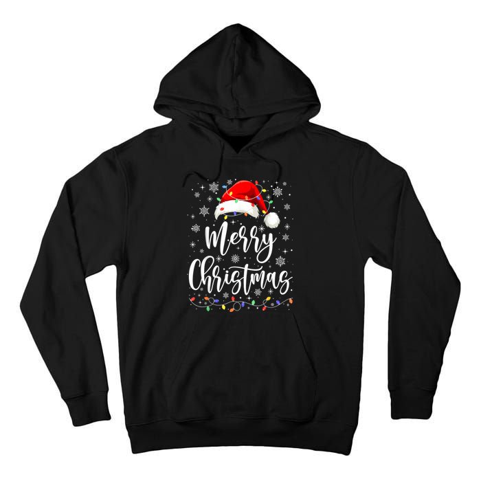 Merry Christmas Lights Red Santa Hat Xmas Family Women Tall Hoodie