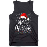 Merry Christmas Lights Red Santa Hat Xmas Family Women Tank Top