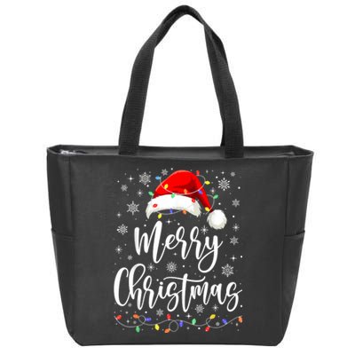 Merry Christmas Lights Red Santa Hat Xmas Family Women Zip Tote Bag