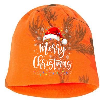 Merry Christmas Lights Red Santa Hat Xmas Family Women Kati - Camo Knit Beanie