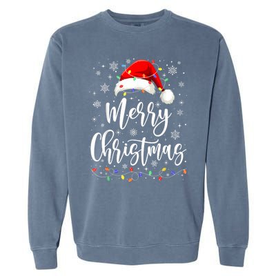 Merry Christmas Lights Red Santa Hat Xmas Family Women Garment-Dyed Sweatshirt